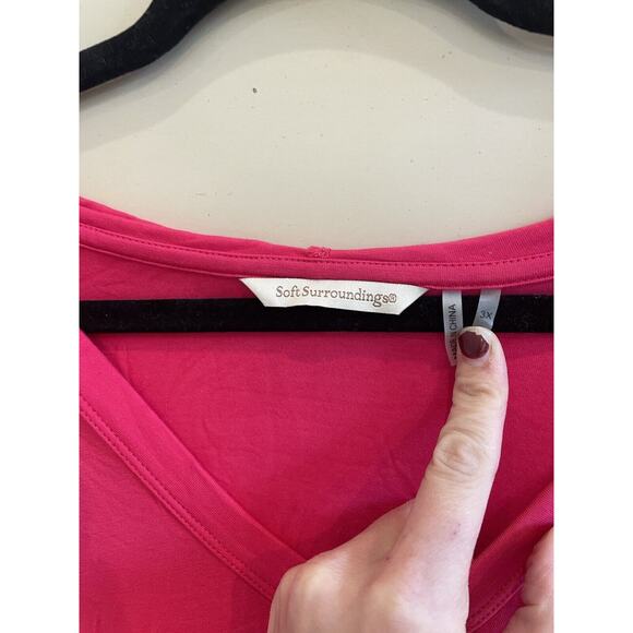 Soft Surroundings Hot Pink V Neck Hoodie Pullover Pockets Soft Stretch Plus 3X - Picture 3 of 8
